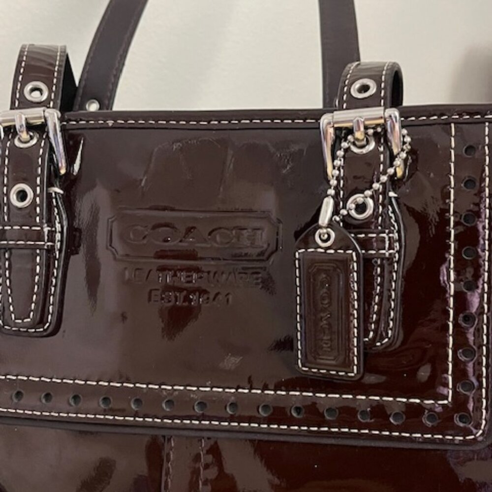 Chocolate Patent Leather COACH Wingtip Tote